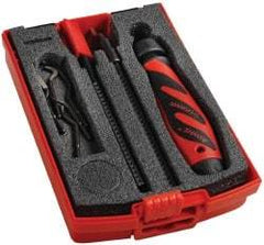 Shaviv - 11 Piece High Speed Steel Blade Hand Deburring Tool Set - C, E Blade Holder, E100P, E111, E200, E300, E600, E700;C42 Blades, For Straight Edge, Hole Edge, Hole Inner Surface, Flat Surface, Slot/Keyway - Apex Tool & Supply