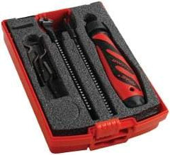 Shaviv - 10 Piece High Speed Steel Blade Hand Deburring Tool Set - D, E Blade Holder, D80C, D82C;E100, E111, E200, E300, E700 Blades, For Straight Edge, Hole Edge, Hole Inner Surface, Flat Surface, Slot/Keyway - Apex Tool & Supply