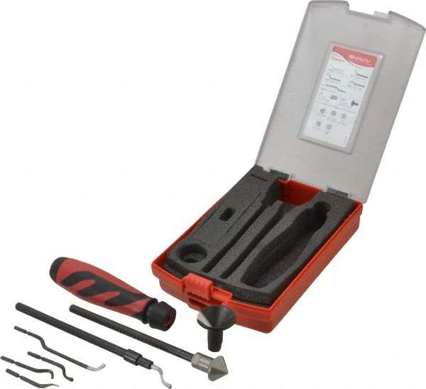 Shaviv - 11 Piece High Speed Steel Blade Hand Deburring Tool Set - E, F Blade Holder, E100S, E111,E200, E300, E601;F20, F26X Blades, For Straight Edge, Hole Edge, Hole Inner Surface, Flat Surface, Slot/Keyway - Apex Tool & Supply