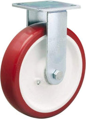 Hamilton - 8" Diam x 2" Wide x 9-1/2" OAH Top Plate Mount Rigid Caster - Polyurethane Mold on Polypropylene, 900 Lb Capacity, Straight Roller Bearing, 4 x 4-1/2" Plate - Apex Tool & Supply