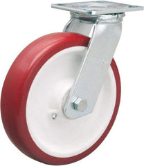 Hamilton - 8" Diam x 2" Wide x 9-1/2" OAH Top Plate Mount Swivel Caster - Polyurethane Mold on Polypropylene, 900 Lb Capacity, Straight Roller Bearing, 4 x 4-1/2" Plate - Apex Tool & Supply