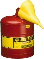 Justrite - 5 Gal 24-Gauge Coated Steel Body Self-Closing, Self-Venting, Full-Length Flame Arrester - 16-7/8" High x 11-3/4" Diam, Red with Yellow - Apex Tool & Supply