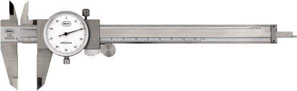 Mahr - 0mm to 150mm Range, 0.02 mm Graduation, 2mm per Revolution, Dial Caliper - White Face, 40mm Jaw Length - Apex Tool & Supply