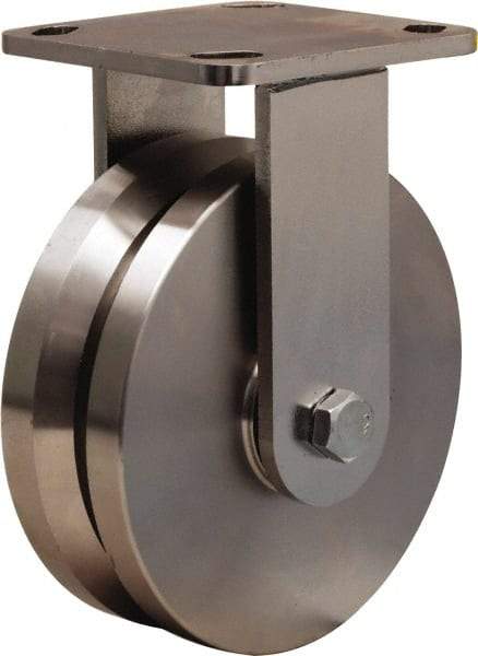Hamilton - 6" Diam x 2" Wide, Stainless Steel Rigid Caster - 1,200 Lb Capacity, Top Plate Mount, 4" x 4-1/2" Plate, Delrin Bearing - Apex Tool & Supply