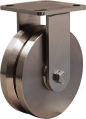Hamilton - 6" Diam x 2" Wide, Stainless Steel Swivel Caster - 1,200 Lb Capacity, Top Plate Mount, 4" x 5" Plate, Delrin Bearing - Apex Tool & Supply