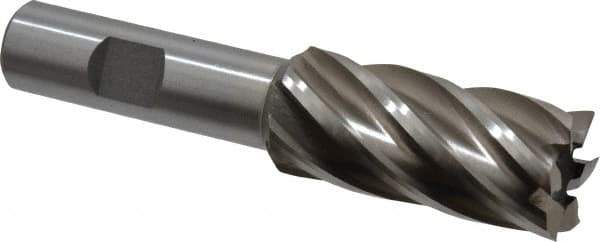 Interstate - 7/8", 1-7/8" LOC, 5/8" Shank Diam, 4" OAL, 6 Flute, High Speed Steel Square End Mill - Single End, Uncoated, Spiral Flute, 30° Helix, Right Hand Cut, Right Hand Flute - Apex Tool & Supply