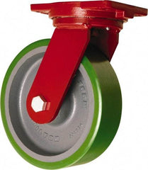 Hamilton - 10" Diam x 3" Wide x 12-1/2" OAH Top Plate Mount Swivel Caster - Polyurethane Mold onto Cast Iron Center, 3,000 Lb Capacity, Tapered Roller Bearing, 6-1/8 x 7-1/2" Plate - Apex Tool & Supply