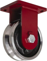Hamilton - 8" Diam x 3" Wide, Iron Rigid Caster - 5,000 Lb Capacity, Top Plate Mount, 6-1/2" x 7-1/2" Plate, Tapered Roller Bearing - Apex Tool & Supply