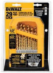 DeWALT - 1/16 to 1/2", 135° Point, Titanium Finish, High Speed Steel Jobber Length Drill Bit Set - Apex Tool & Supply