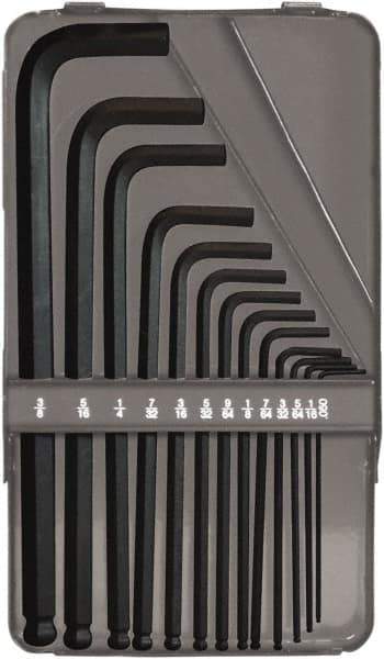 Bondhus - 13 Piece L-Key Ball End Hex Key Set - Hex Range 0.05 to 3/8", 7-1/2" OAL, Protanium High Torque Steel - Apex Tool & Supply