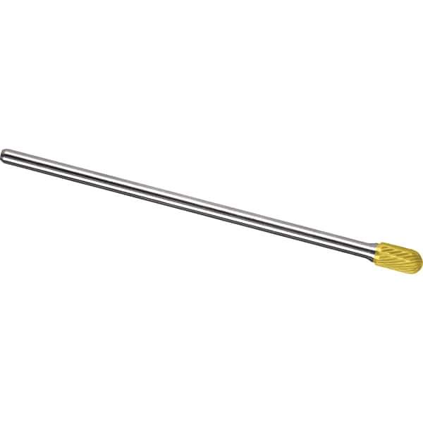 Made in USA - 5/8" Cut Diam, 1/4" Shank Diam, Cylinder with Radius Head Single Cut Burr - Carbide, 1" LOC, 7" OAL - Apex Tool & Supply