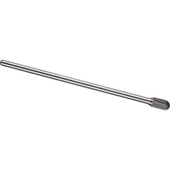 Made in USA - 5/8" Cut Diam, 1/4" Shank Diam, Cylinder with Radius Head Single Cut Burr - Carbide, 1" LOC, 7" OAL - Apex Tool & Supply