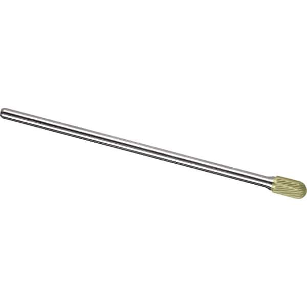 Made in USA - 9.5mm Cut Diam, 0.2362" Shank Diam, Cylinder with Radius Head Single Cut Burr - Carbide, 19mm LOC, 169mm OAL - Apex Tool & Supply