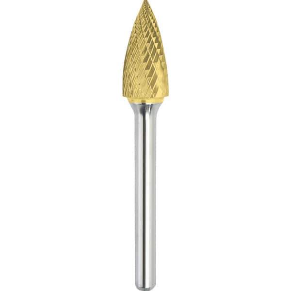 Made in USA - 9.5mm Cut Diam, 0.2362" Shank Diam, Tree Head Double Cut Burr - Carbide, 19mm LOC, 63mm OAL - Apex Tool & Supply