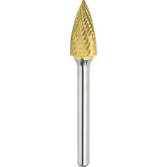 Made in USA - 1/2" Cut Diam, 1/4" Shank Diam, Tree Head Double Cut Burr - Carbide, 1" LOC, 2-3/4" OAL - Apex Tool & Supply