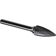 Made in USA - 1/2" Cut Diam, 1/4" Shank Diam, Tree Head Diamond Cut Burr - Carbide, 1" LOC, 2-3/4" OAL - Apex Tool & Supply