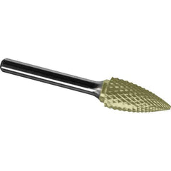 Made in USA - 1/2" Cut Diam, 0.2362" Shank Diam, Tree Head Diamond Cut Burr - Carbide, 25mm LOC, 70mm OAL - Apex Tool & Supply