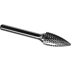 Made in USA - 1/2" Cut Diam, 1/4" Shank Diam, Tree Head Diamond Cut Burr - Carbide, 1" LOC, 2-3/4" OAL - Apex Tool & Supply
