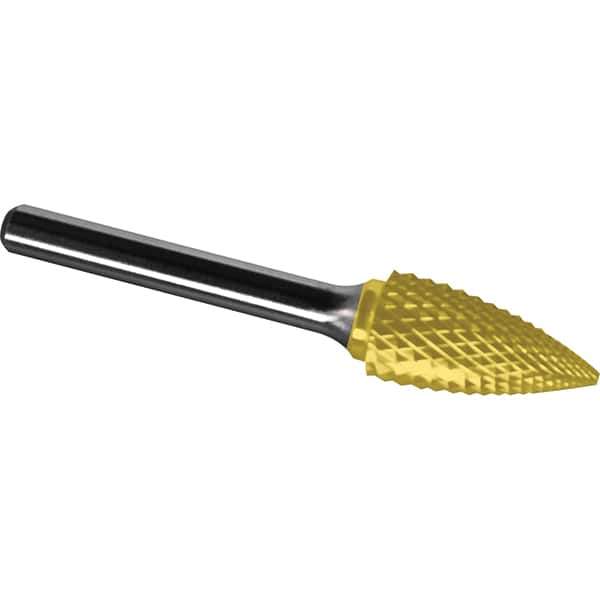 Made in USA - 8mm Cut Diam, 0.2362" Shank Diam, Tree Head Diamond Cut Burr - Carbide, 19mm LOC, 64mm OAL - Apex Tool & Supply