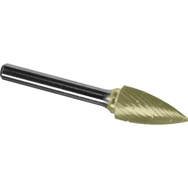 Made in USA - 3/4" Cut Diam, 1/4" Shank Diam, Tree Head Chipbreaker Cut Burr - Carbide, 1" LOC, 2-3/4" OAL - Apex Tool & Supply
