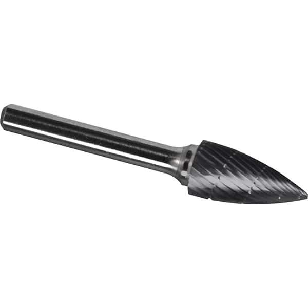 Made in USA - 1/2" Cut Diam, 1/4" Shank Diam, Tree Head Chipbreaker Cut Burr - Carbide, 1" LOC, 2-3/4" OAL - Apex Tool & Supply