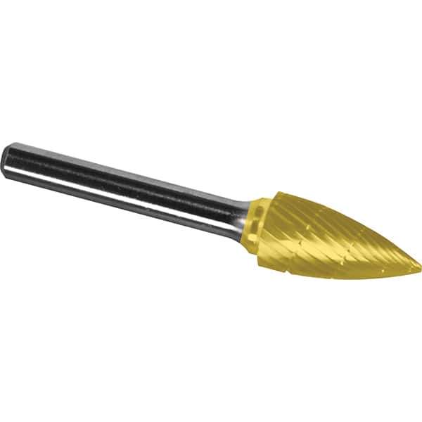 Made in USA - 1/2" Cut Diam, 1/4" Shank Diam, Tree Head Chipbreaker Cut Burr - Carbide, 1" LOC, 2-3/4" OAL - Apex Tool & Supply