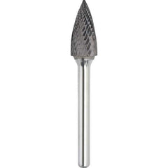 Made in USA - 9.5mm Cut Diam, 0.2362" Shank Diam, Tree Head Double Cut Burr - Carbide, 19mm LOC, 63mm OAL - Apex Tool & Supply
