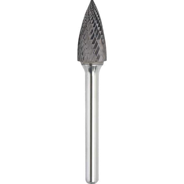 Made in USA - 9.5mm Cut Diam, 0.2362" Shank Diam, Tree Head Double Cut Burr - Carbide, 19mm LOC, 64mm OAL - Apex Tool & Supply