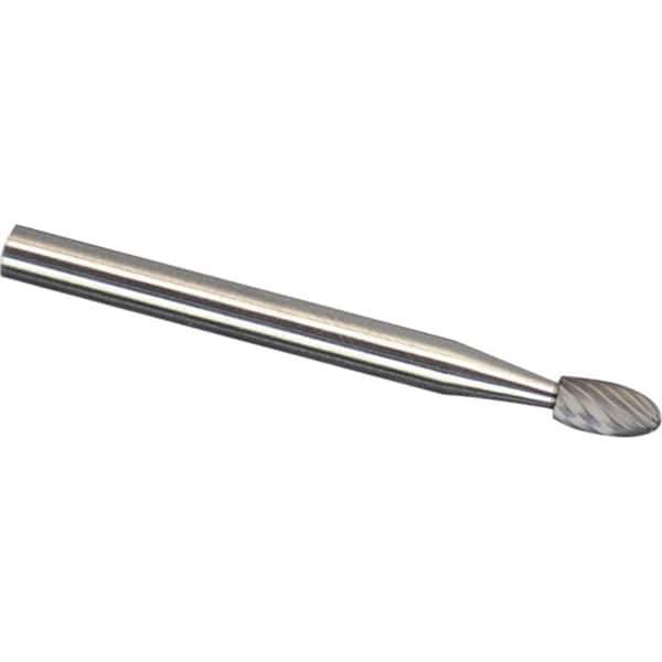 Made in USA - 3/16" Cut Diam, 1/4" Shank Diam, Oval Head Diamond Cut Burr - Carbide, 5/16" LOC, 2" OAL - Apex Tool & Supply