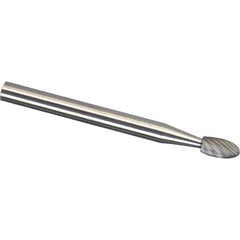 Made in USA - 6mm Cut Diam, 0.2362" Shank Diam, Oval Head Double Cut Burr - Carbide, 9.5mm LOC, 50mm OAL - Apex Tool & Supply