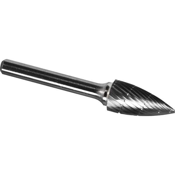 Made in USA - 9.5mm Cut Diam, 0.2362" Shank Diam, Tree Head Chipbreaker Cut Burr - Carbide, 19mm LOC, 64mm OAL - Apex Tool & Supply