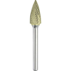 Made in USA - 9.5mm Cut Diam, 0.2362" Shank Diam, Tree Head Double Cut Burr - Carbide, 19mm LOC, 64mm OAL - Apex Tool & Supply