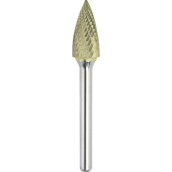 Made in USA - 8mm Cut Diam, 0.2362" Shank Diam, Tree Head Double Cut Burr - Carbide, 19mm LOC, 64mm OAL - Apex Tool & Supply