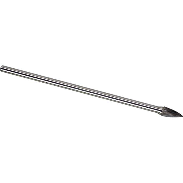 Made in USA - 1/2" Cut Diam, 1/4" Shank Diam, Tree Head Single Cut Burr - Carbide, 1" LOC, 6-3/4" OAL - Apex Tool & Supply