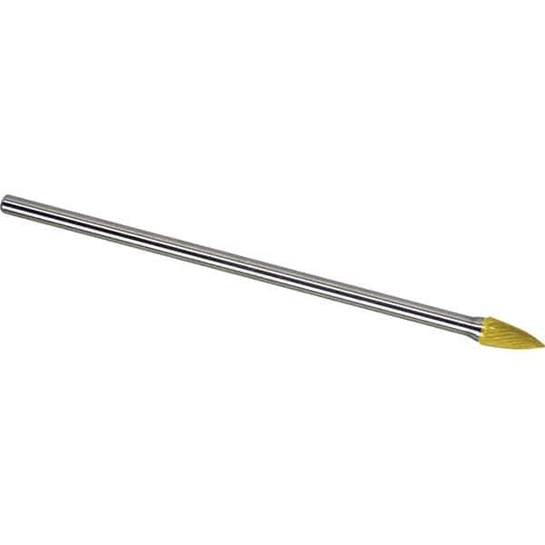 Made in USA - 1/2" Cut Diam, 1/4" Shank Diam, Tree Head Single Cut Burr - Carbide, 1" LOC, 6-3/4" OAL - Apex Tool & Supply