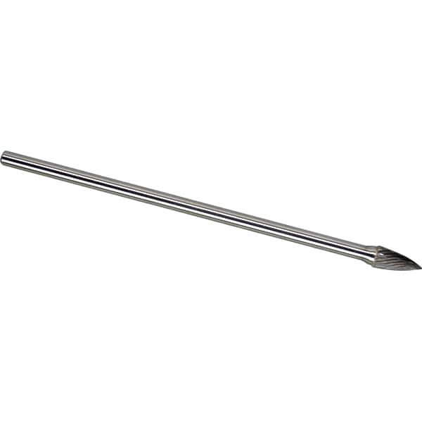 Made in USA - 1/4" Cut Diam, 1/4" Shank Diam, Tree Head Single Cut Burr - Carbide, 5/8" LOC, 6-3/4" OAL - Apex Tool & Supply