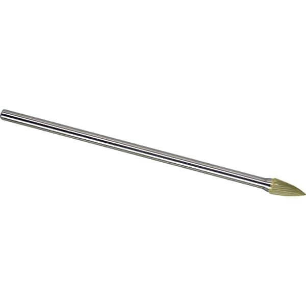 Made in USA - 1/2" Cut Diam, 0.2362" Shank Diam, Tree Head Single Cut Burr - Carbide, 25mm LOC, 175mm OAL - Apex Tool & Supply