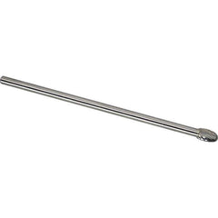 Made in USA - 6mm Cut Diam, 0.2362" Shank Diam, Oval Head Single Cut Burr - Carbide, 9.5mm LOC, 160mm OAL - Apex Tool & Supply
