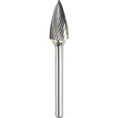 Made in USA - 9.5mm Cut Diam, 0.2362" Shank Diam, Tree Head Single Cut Burr - Carbide, 19mm LOC, 64mm OAL - Apex Tool & Supply