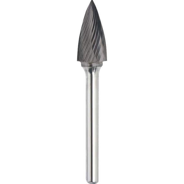 Made in USA - 9.5mm Cut Diam, 0.2362" Shank Diam, Tree Head Single Cut Burr - Carbide, 19mm LOC, 64mm OAL - Apex Tool & Supply