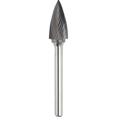 Made in USA - 1/2" Cut Diam, 0.2362" Shank Diam, Tree Head Single Cut Burr - Carbide, 25mm LOC, 70mm OAL - Apex Tool & Supply
