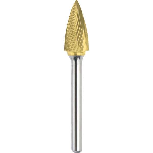Made in USA - 5/16" Cut Diam, 1/4" Shank Diam, Tree Head Single Cut Burr - Carbide, 3/4" LOC, 2-1/2" OAL - Apex Tool & Supply