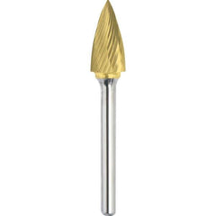 Made in USA - 6.3mm Cut Diam, 0.1181" Shank Diam, Tree Head Single Cut Burr - Carbide, 12.7mm LOC, 50mm OAL - Apex Tool & Supply