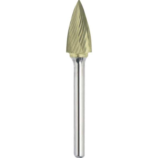 Made in USA - 3/4" Cut Diam, 1/4" Shank Diam, Tree Head Single Cut Burr - Carbide, 1" LOC, 2-3/4" OAL - Apex Tool & Supply