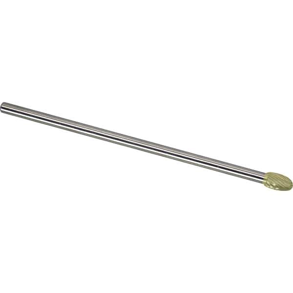 Made in USA - 3/8" Cut Diam, 1/4" Shank Diam, Oval Head Single Cut Burr - Carbide, 5/8" LOC, 6-5/8" OAL - Apex Tool & Supply