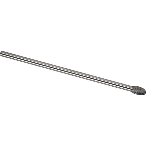 Made in USA - 6mm Cut Diam, 0.2362" Shank Diam, Oval Head Single Cut Burr - Carbide, 9.5mm LOC, 160mm OAL - Apex Tool & Supply