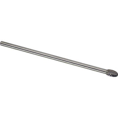 Made in USA - 1/2" Cut Diam, 1/4" Shank Diam, Oval Head Single Cut Burr - Carbide, 7/8" LOC, 6-7/8" OAL - Apex Tool & Supply
