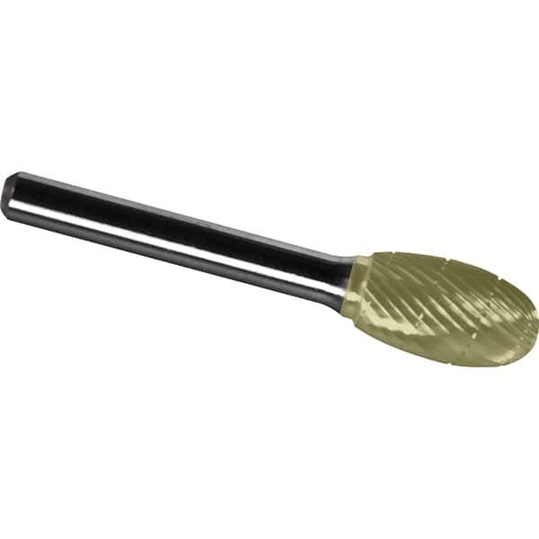 Made in USA - 9.5mm Cut Diam, 0.2362" Shank Diam, Oval Head Chipbreaker Cut Burr - Carbide, 16mm LOC, 61mm OAL - Apex Tool & Supply