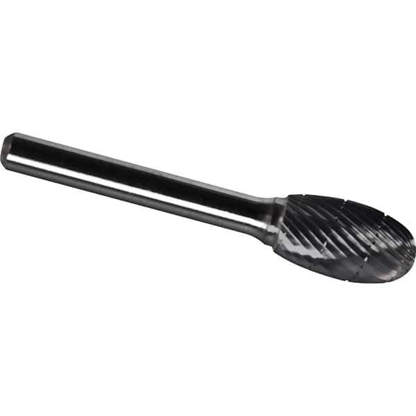 Made in USA - 1/2" Cut Diam, 1/4" Shank Diam, Oval Head Chipbreaker Cut Burr - Carbide, 7/8" LOC, 2-5/8" OAL - Apex Tool & Supply