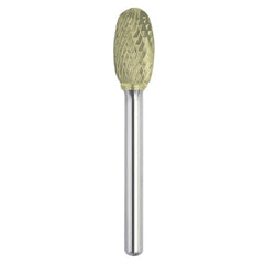 Made in USA - 19mm Cut Diam, 0.2362" Shank Diam, Oval Head Double Cut Burr - Carbide, 25mm LOC, 70mm OAL - Apex Tool & Supply